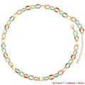 Macro detail of a 9mm gold-tone chain necklace featuring colorful enamel links - Gold Necklace (VL471)