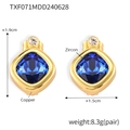 Copper earrings with dark blue zircon stones measuring 1.9cm height and 1.5cm width - Square Cushion (TXF071) / Gold Royal Blue Zircon Earrings