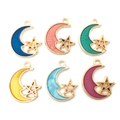 Pendentifs étoile et lune en alliage doré avec émail coloré en 6 teintes de pastel - Lune 15x19mm