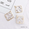 Golden wave frame square jewelry pendant with white pearls and sparkling rhinestones - Square