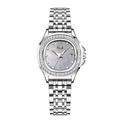 Women's silver quartz watch with diamond bezel and purple mother-of-pearl dial - Grey Mother of Pearl Dial Silver Steel Strap