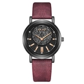 Montre femme YOLAKO avec bracelet en cuir rouge foncé et cadran à strass brillants - Fuchsia