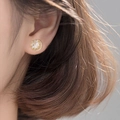 Elegant gold halo stud earrings with a round sparkling zircon stone for women - Gold-White Zirconia
