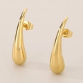 Polished golden teardrop stud earrings in a minimalist drop shape with push-back closure - Style B (Polished Curved Teardrop) / Gold