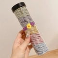 Colorful braided hair ties set in a transparent cylinder jar with sunshine sticker - 100 Pcs Jar / 1# Macaron Series