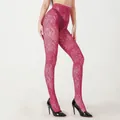 Fuchsia pink floral lace tights with intricate sunflower pattern for women - One Size / Sun Flower Wine Red