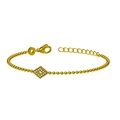 Luxurious gold bead bracelet featuring a diamond-shaped charm with zircon stones - Rhombus Zircon Style (B0028D)