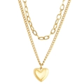 Collar de doble capa en acero inoxidable dorado con cadena de clips y colgante corazón - Dorado