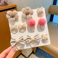 9-piece kids cartoon hair tie set with brown sunflowers, plush balls, and rabbit charms - Embroidered Bow 10Pcs Set