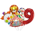 Kit de ballons cirque 9 ans avec lion, zèbre, clown et chapiteau en aluminium - Ensemble à Thème de Cirque (Numéro Neuf)