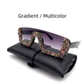 Big frame sunglasses with purple gradient lenses and colorful rhinestones on black legs - Gradient Grey Multi-color Rhinestone