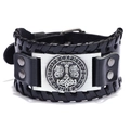 Breites Lederarmband mit Thors Hammer Metallplatte und nordischen Runen im Wikinger-Stil - Echtes Leder Antik Silber