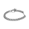 Minimalistische zilveren titanium stalen armband met ring sluiting en metalen label - Kettinglengte 17cm