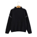 Jersey de punto negro para mujer con costuras blancas en contraste y cuello alto - S / Negro