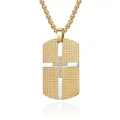 Collana con piastrina militare dorata con motivo CNC e pendente a croce con pietre - Pendente Singolo Oro