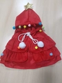 Red Christmas tree pet cloak with colorful pom-poms and gold sequin star on the hood - M / Red (Thick Fabric)