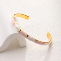 Bracciale rigido minimalista in acciaio al titanio dorato con ovali in smalto rosa e bianco - 30 Anni Oro