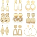 9-piece set of chunky geometric gold earrings in textured and polished finishes - 9 Pairs Set (Clip-on)