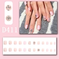Short pink gradient press-on nails set with silver 3D cross charms and rhinestones - 24 Pcs/Set / Light Pink Gradient Silver Cross Rhinestone Style (D411)