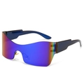 Frameless Y2K sports sunglasses with blue purple gradient lenses and black frames - Blue Frame Blue Lens