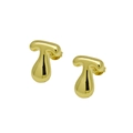 Close-up of polished gold bubble letter T hoop earrings with a shiny metallic finish - Letter T (DE240728-T)