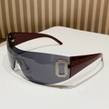 Y2K rimless sunglasses with wine red temples and rhinestone metal accents - Bordeaux Temple / Grey Lens