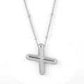 Minimalist silver puffy plus sign pendant necklace with a polished stainless steel finish - Silver - X