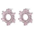 Orecchini a girasole rosa di lusso con cristalli scintillanti e base argentata per sera - Argento Zircone Rosa