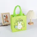 Sac de shopping vert en intissé plastifié avec motif lapins et œufs de Pâques - XH27-Vertical