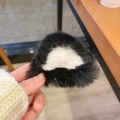 Furry black and white cat ear hair clip with soft plush texture for women and girls - 8973C Cute Black Cat Plush Hair Clip