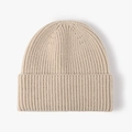 Beige ribbed knit beanie hat with cuffed edge for winter outdoor warmth and fashion - Beige