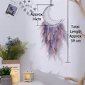 Pink and purple crescent moon dreamcatcher with feathers and beads, 16x59cm size - Crescent Moon Elf Quality Selection / Default Quality Choice