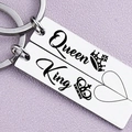 Porte-clés en acier inoxydable argenté avec couronnes King et Queen et cœur - Style d'épissage de coeur King Queen (JR26)