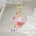 Lollipop shaped acrylic quicksand keychain with pastel beads and pink bow charm - Chain Style [Pink]
