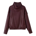 Women's burgundy faux leather motorcycle jacket with stand collar and asymmetric closure - S / Burgundy
