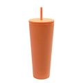 Matte orange double-wall plastic tumbler with matching lid and reusable straw - 750ml / Ginger Yellow