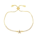 Detail of adjustable gold box chain bracelet with blue zircon star pendant and slider - Dark Blue