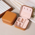 Portable brown PU leather jewelry box with velvet lining and functional storage - Coffee