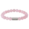 Customized name bracelet featuring pink zebra stone beads and engraved stainless steel bar - 1 Side Engraving / Rose Quartz
