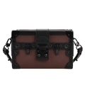 Retro box-style crossbody bag with contrast trim and metallic lock on white background - Brown