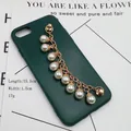 Golden chain phone strap with 15.5cm pearl beads on a green case DIY accessory - Pearl Bracelet with Screw Lock and Screws (K164)