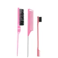3-piece pink hairstyling set with rat tail comb, tease brush, and double-sided edge brush - 3Pcs Pink Set With Metal Pin Tail