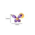 Golden titanium butterfly stud earring with purple zircon stones and size markers - Gold Purple