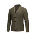 Men's olive green knit cardigan with shawl collar and classic button closure - M / Top (A521) / Olive Green