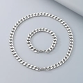 Conjunto de joyas de cadena cubana de acero de titanio plateado con collar y pulsera - Pulsera Color Acero de 9 mm de Ancho (21 cm)