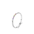 Minimalistischer S925 Sterling Silber Ring mit bunten Regenbogen-Zirkonia Steinen - US-Größe 5 / Regenbogenstein Weißgold