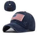 Berretto da baseball blu navy lavato con bandiera americana e foro incrociato per coda di cavallo - Blu navy