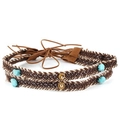 Bohemian braided cord belt with turquoise stones and golden studs for ethnic hat decoration - 15-Braided Turquoise Metal Studs