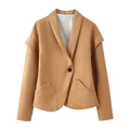Chaqueta blazer camel para mujer con cuello en V, solapa y cierre de un botón - S / Amarillo Tierra
