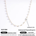 Gold stainless steel pearl necklace XL31304 with 3.83mm beads and adjustable chain - XL31304-Gold Pearl Bead Chain